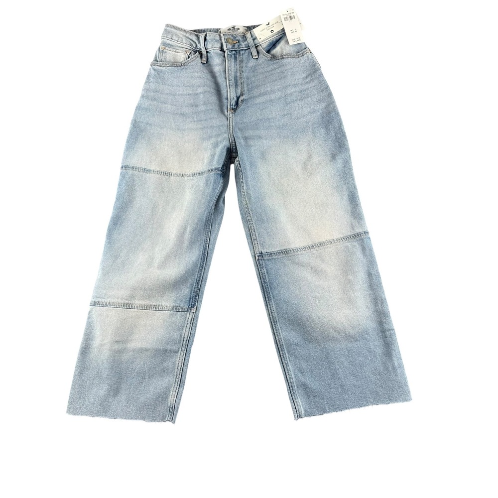 Hollister Curvy Ultra High-Rise Dad Jeans Light Wash Blue Seam Knee 1R W25 L31